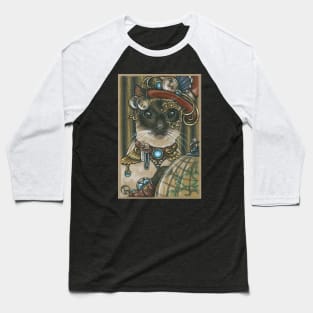 Steampunk Cat Traveler - Siamese Cat Baseball T-Shirt